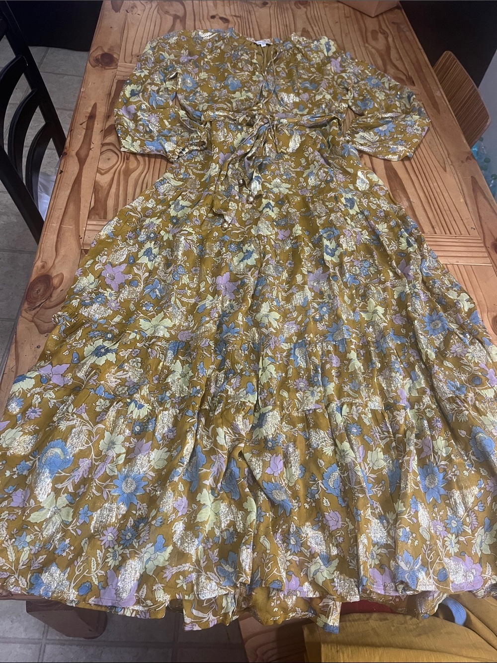 Karina Grimaldi Mustard Floral V-Neck Maxi Dress - Picture 2 of 15